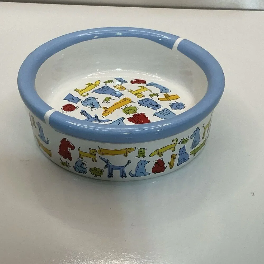 Signature Housewares Dog Bowl 6.25” Blue Dog Town Pet Dish 2007
